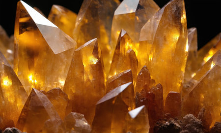 Close-up of a group of quartz crystals.の素材