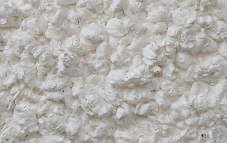 A close up of a pile of white foam resembling limestone on gray flooring, surrounded by beige wood, grass, soil, and rocks, creating a unique patternの素材
