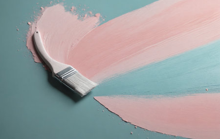 Using a watercolor brush, the artist made a bold gesture with magenta paint on an electric blue surface, resembling a cloud reflected in a lakeの素材