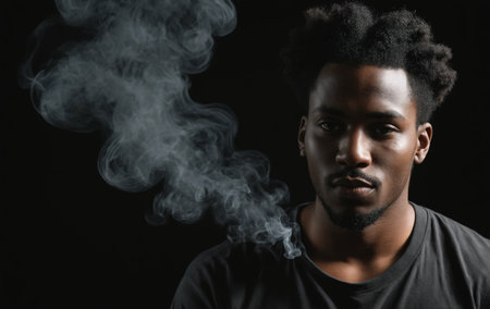 An intriguing scene with an individual surrounded by smoke, accentuating a sense of mystery and drama.の素材