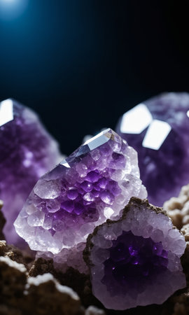 amethyst on the black background. amethyst is a natural mineralの素材