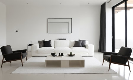 Interior of a modern house, living room with sofa and TV.の素材