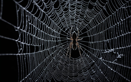 Spider in the spider web on a black background. Macro photographyの素材