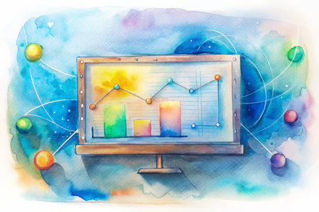 A watercolor dream of data visualization in a cosmic landscapeの素材