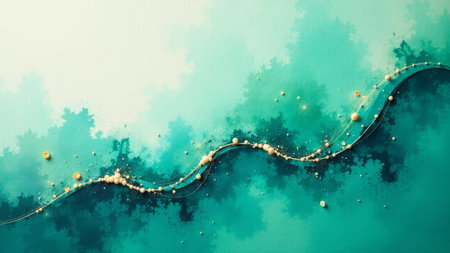 A solitary figure stands on a gentle rise, surrounded by flowing hills in rich shades of blue and green. The ethereal atmosphere evokes serenity, inviting moments of introspection and peace.の素材