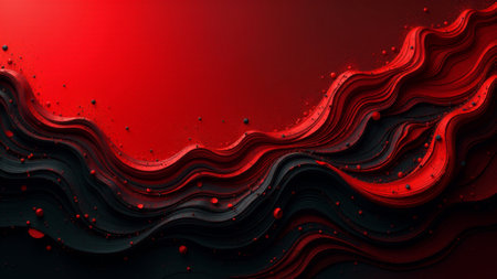 Vibrant red waves undulate gracefully against a deep black backdrop, showcasing dynamic movement and artistic flair that captivate the observer's attention.の素材