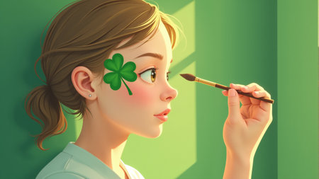 Celebrating St. Patricks Day with vibrant makeup and festive greensの素材