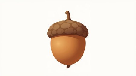 An imaginative rendition of an acorn with a glossy finish, highlighting its rounded shape and textured cap, bringing a whimsical feel to nature's bounty in a simple background.の素材