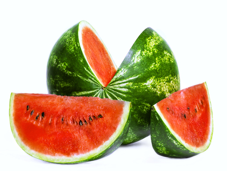watermelon and two slices on a white backgroundの写真素材