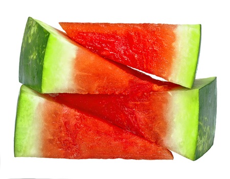 four triangular watermelon slice close-up isolated horizontal