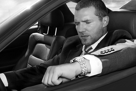 young man model necktie interior modern carの写真素材