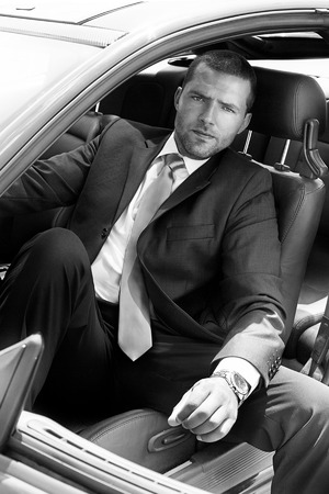 young man model necktie interior modern carの写真素材