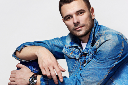 man in a jeans portrait, close-upの写真素材