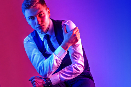 Portrait of a handsome elegant man,male beauty, fashion.の写真素材