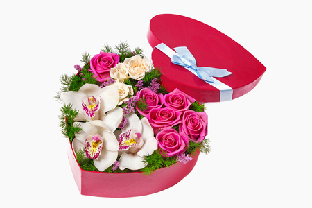 bouqet of lilac flowers with roses, orchids, pineの写真素材