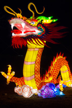 Belarus, Minsk - March 19, 2019: exhibition of the Lantern Festival in Minsk Botanical Park, Belarusのeditorial素材