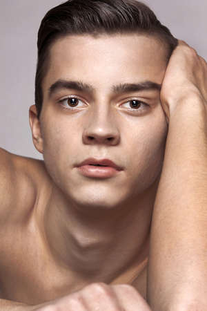 Portrait Attractive Guy Face Closeup Vogue. Style Elegant Young Manの写真素材