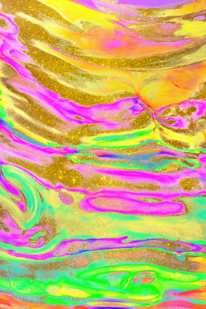 Abstract ocean- ART. Natural Luxury. Style incorporates the swirls of marble or the ripples of agate. Very beautiful rainbow background with the addition of gold powder.の写真素材