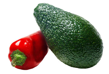 Pepper, avocado on white background isolated. The healthiest vegetables.の写真素材