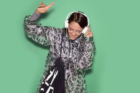 girl with headphones in the clubの写真素材