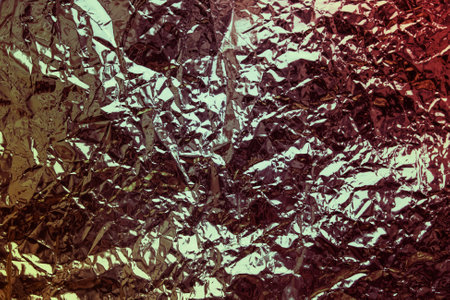 Greenish bronze crumpled foil wrapper holiday background.の写真素材