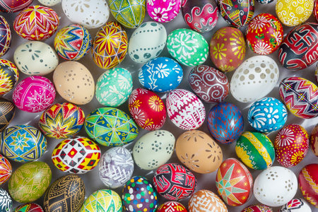 Colorful easter eggs background, christian holiday theme, holiday background.の写真素材