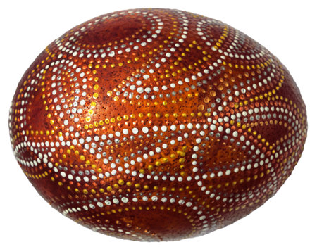 Painted, painted Easter egg isolated on white, dotted ornament on the shell.の写真素材