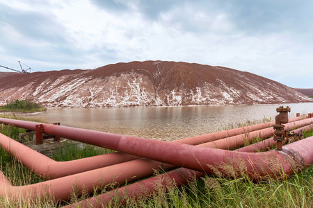 Mining industry close-up. Extraction of salt and potash fertilizers in a quarry and processing of ore.の写真素材