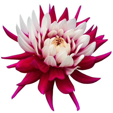 Red white dahlia dahlia cultivar - Rebecca's World bright fresh isolated on white background.の写真素材
