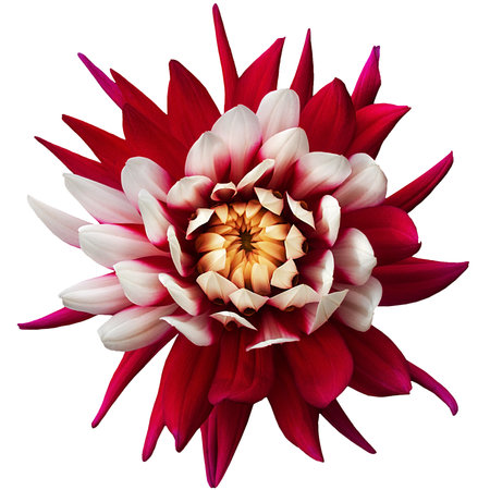 Red white dahlia dahlia cultivar - Rebecca's World bright fresh isolated on white background.の写真素材