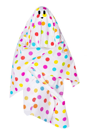 Cute ghost with colorful polka dots isolated on white background.の写真素材