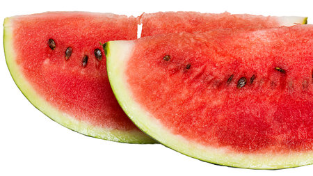 Two slices of watermelon on a white background isolated largeの写真素材