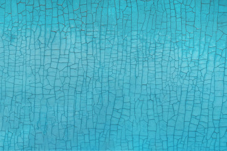 Cracked blue paint on a wooden board, craquelure, unique natural, natural, vintage background.の写真素材