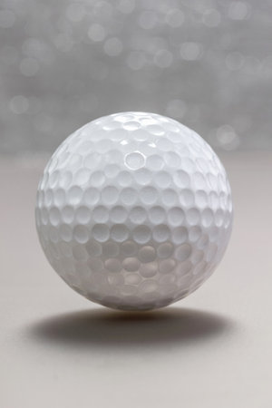 Golf ball on a Christmas glitter background, close-up.の写真素材
