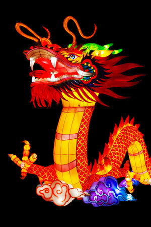Chinese lantern in the form of a large glowing dragonの写真素材