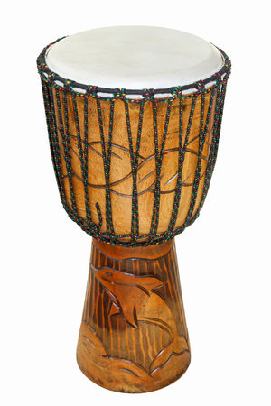 Ethnic musical percussion instruments African drum isolated on white background.の写真素材