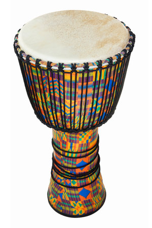 Ethnic musical percussion instruments African drum isolated on white background.の写真素材