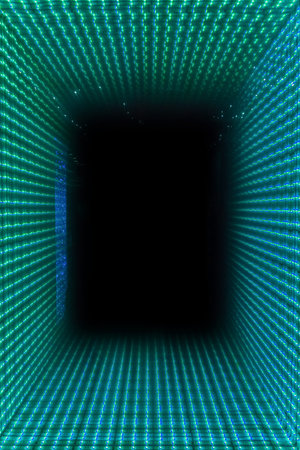 Green futuristic strokes on a black background, online loneliness concept. Background and IT.の写真素材