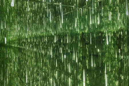 White futuristic strokes on a green background, online loneliness concept. Background and IT.の写真素材