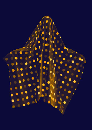 Ghost or apparition silhouette isolated. Yellow polka dots on dark blue background. Fear and humor.の写真素材