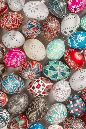 Colorful easter eggs background, christian holiday theme, holiday background.の写真素材
