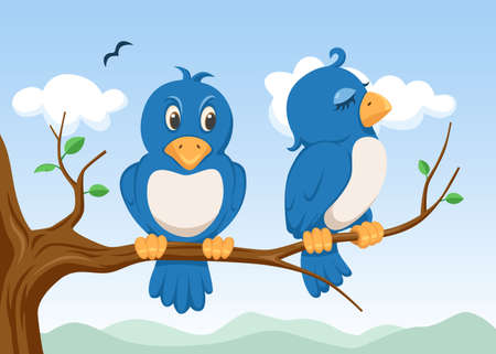 two birds on the treeのイラスト素材