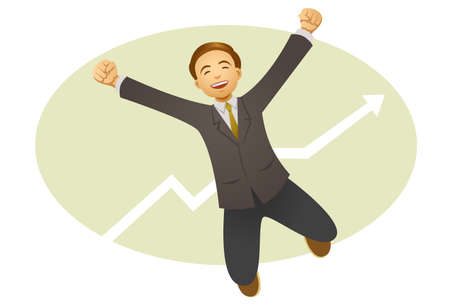 A happy businessman jumping in the air のイラスト素材