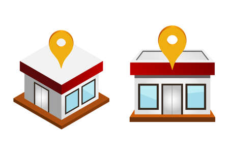Vector illustration of houses with map pinのイラスト素材