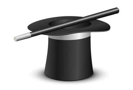 A black magic hat with wandのイラスト素材