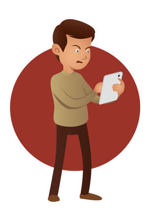Angry man using tablet deviceのイラスト素材