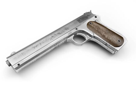 Old rusty, dirty Colt pistol, isolated on a white backgroundの写真素材