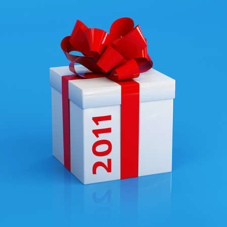 Gift, will draw a red ribbon on a blue background