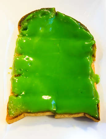 Toast topped with custard の写真素材