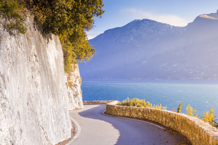 Western Gardesana scenic route, Lake Garda, Brescia province, Lombardy, Italyの写真素材